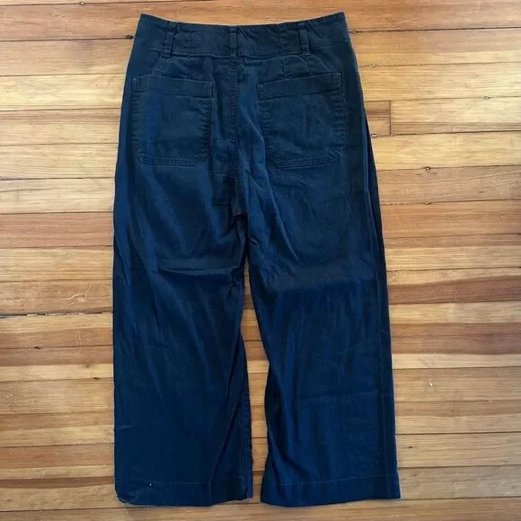 Maeve by Anthropologie Colette Linen Blend Cropped Wide-Leg Pants in Black Size - Picture 3 of 6